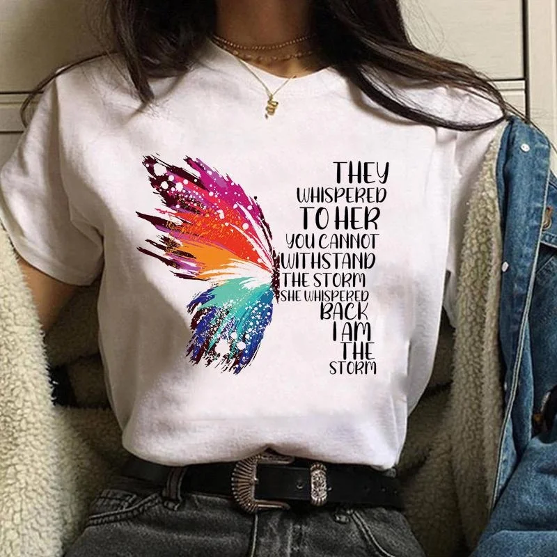 여성용 나비 프린트 티셔츠, 맞춤형 패션, 캐주얼 귀여운 나비 패턴 셔츠, 창의적인 나비 프린트 티셔츠